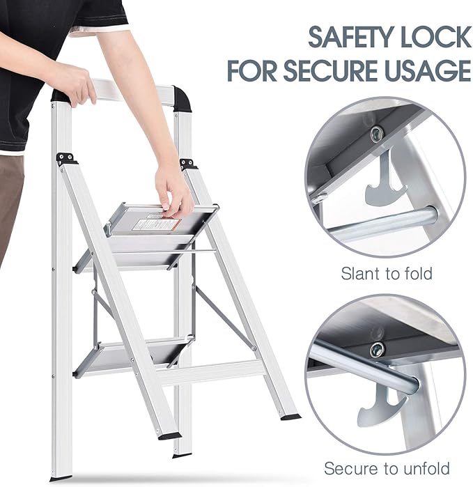 KINGRACK Aluminium 2 Step Ladder, Lightweight Step Stool - Image 6