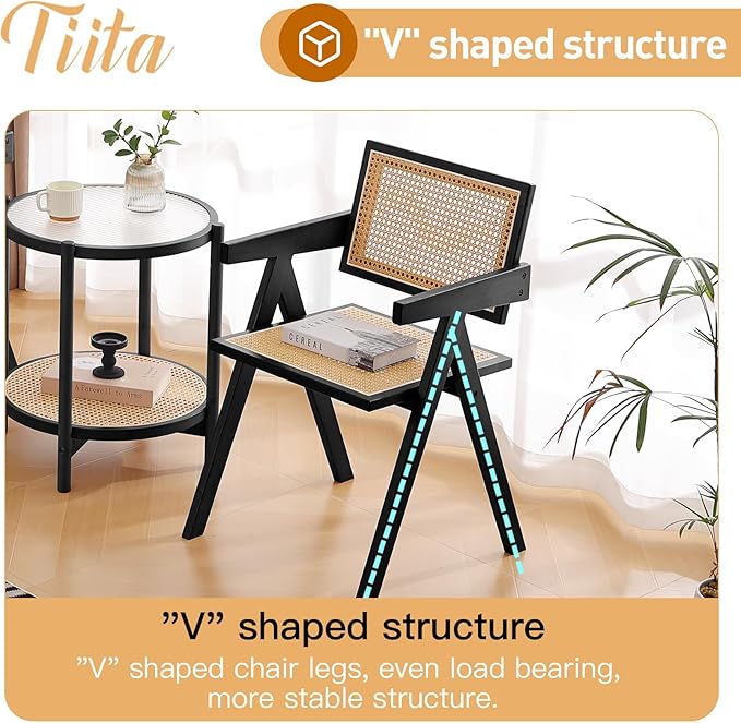Tiita Rattan Accent Chairs, Mid Century Modern Dining Chairs Set of 2, Bamboo - Image 5