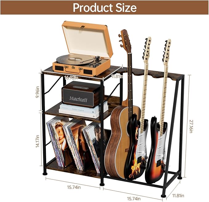 Hosfais 3 Tier Record Player Stand, Guitar Stand - Image 3