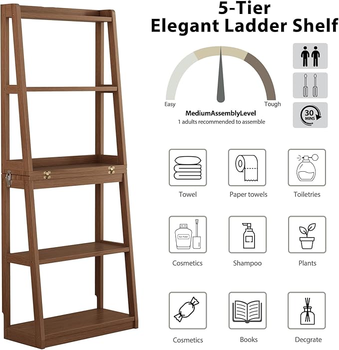 Soild Wood Ladder Book Case Organizer, Modern Display Bookshelf Wood Frame - Image 7