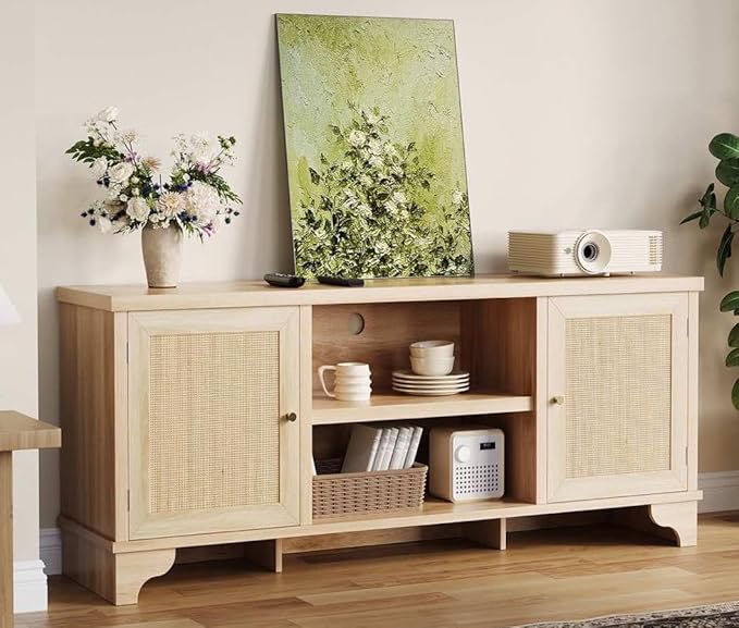 GarveeHome Rattan TV Stand for Living Room, Boho Entertainment Center for 55 by GarveeHome