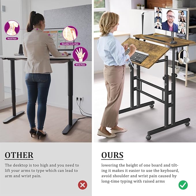 Small Standing Desk with Wheels, Mobile Stand Up Desk, Portable Standing Table - Image 4