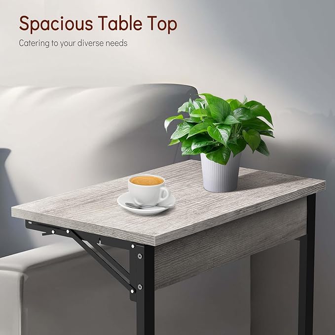 Tatub 24" Folding C Shaped End Table Set of 2, Small Sofa Side Laptop Desk - Image 6