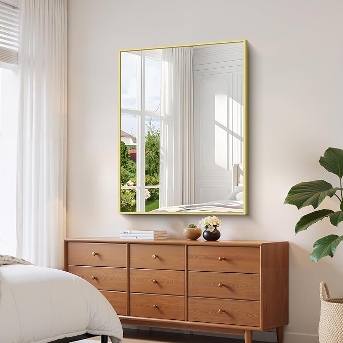 YIROMAN Bathroom Mirror 48"x36", Large Brushed Gold Bathroom Mirror - Image 2