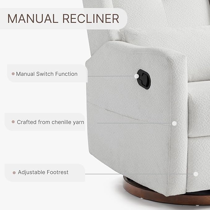 Upholstered Recliner Swivel Glider Nursery Chair Reclining Performance Fabric - Image 6