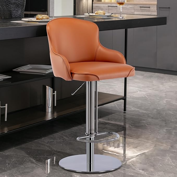 Black Titanium Stainless Steel Bar Stools, Grade Modern Leather Bar Chair by AULIFE