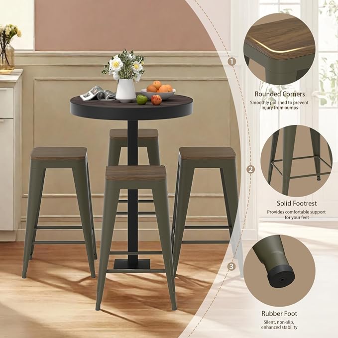 30 inch Backless Bar Stools Set of 4, Indoor Metal Bar Stools - Image 4