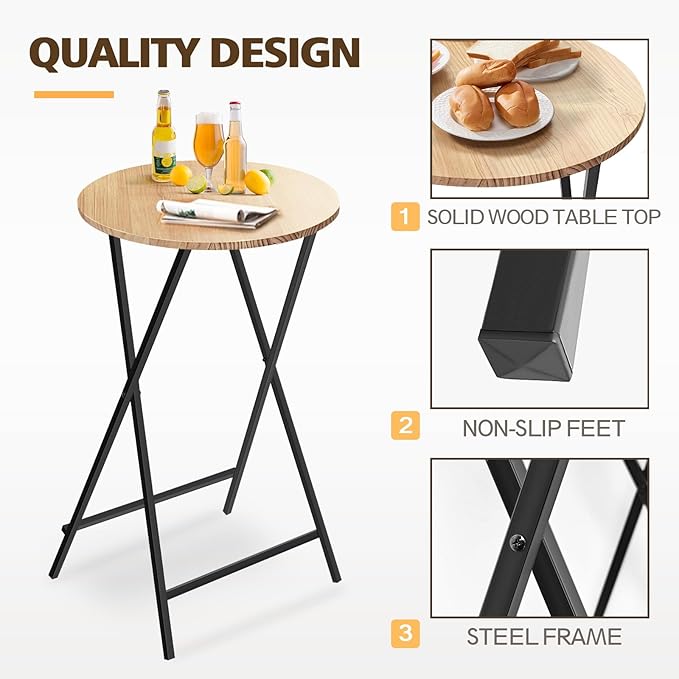 40'' Outdoor Bar Height Patio Table, Wooden Folding Cocktails Tables One-Piece - Image 5