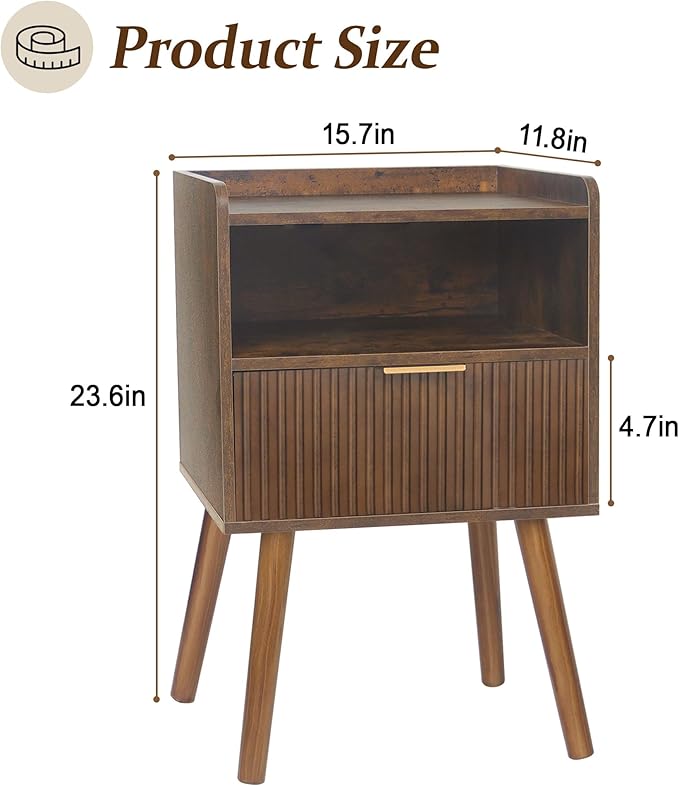 AWASEN Mid Century Modern Nightstand, Wood Bedside Table - Image 5