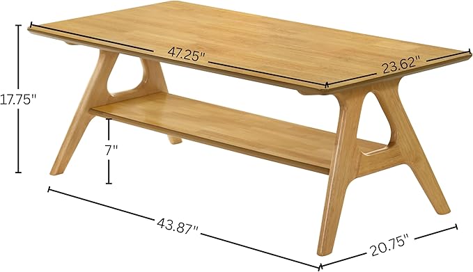 Roundhill Furniture Arona Mid-Century Modern Wood Shelf Coffee Table, Natural - Image 2