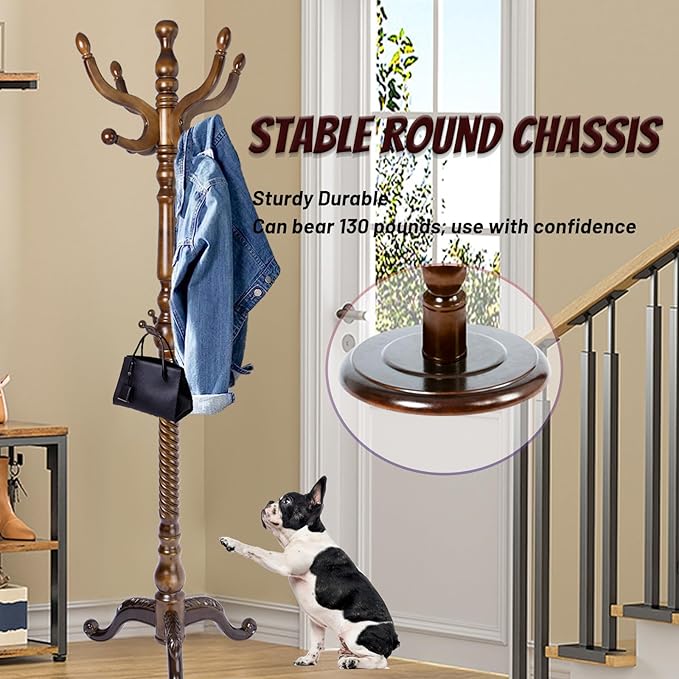 73 in Wood Coat Rack, Coat Rack Freestanding - Image 2
