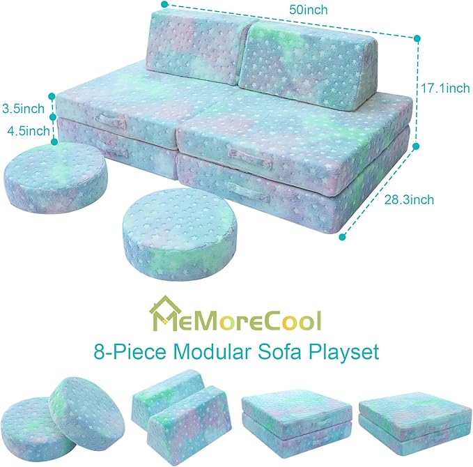 MeMoreCool Modular Glow Sofa for Kids, Colorful Star 8-Piece Convertible Foam - Image 8