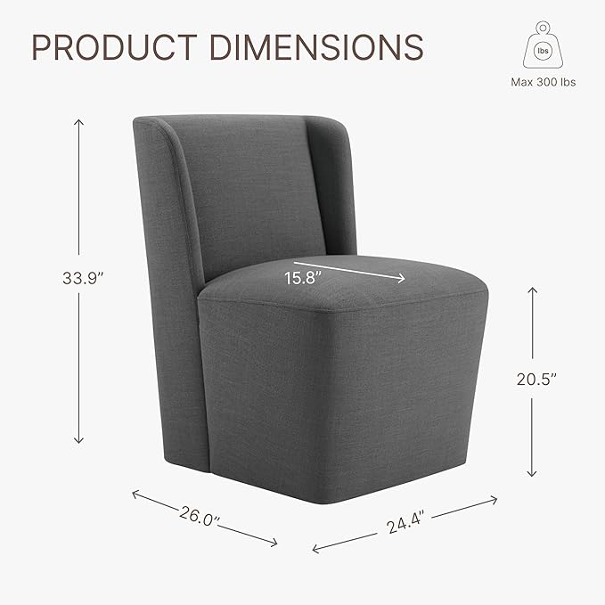 Dining Chairs with Casters No Assembly Upholstered Wingback Single Sofa Armless - Image 3