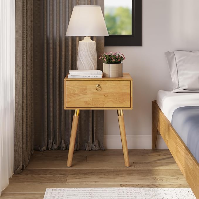 Bme Alden Wood Nightstand, Solid Wood End Table, Mid Century Modern Nightstand - Image 3