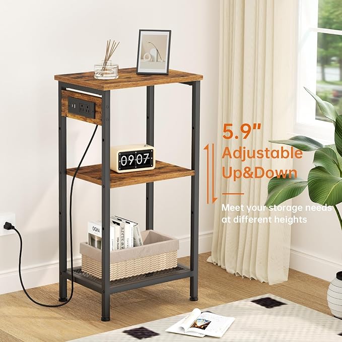 Tall End Table with Fast Charging Station, 3 Tier Narrow Side Table with - Image 6