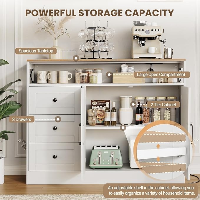 Buffet Cabinet Sideboard with Storage, Adjustable Shelves and Doors, Wood - Image 5