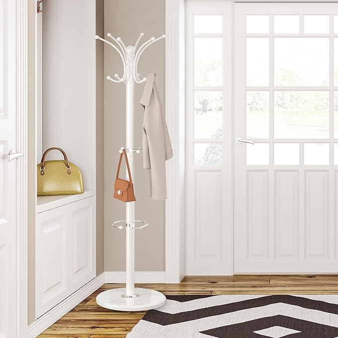 Coat Rack Freestanding with Marble Base, Heavy Duty Clothes Tree with Hooks and - Image 2