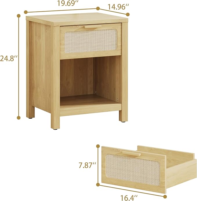 Rattan Nightstand, Farmhouse Bedside Table - Image 3