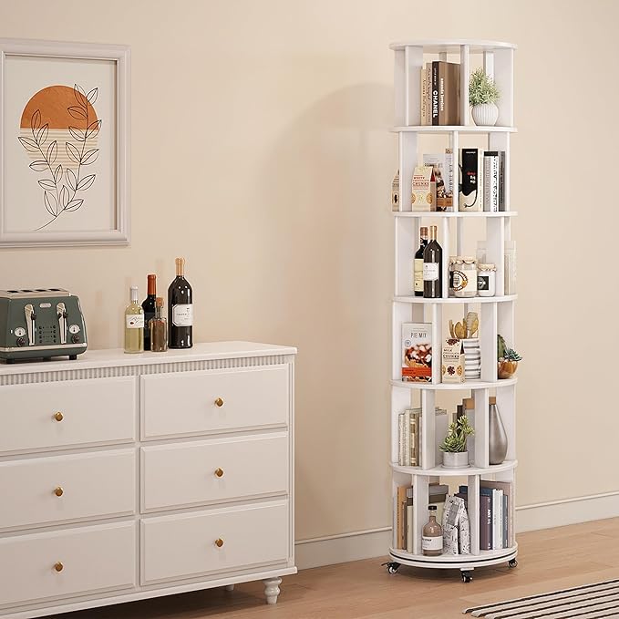 6 Tier Rotating Bookshelf Tower Spinning Bookshelf - Image 9