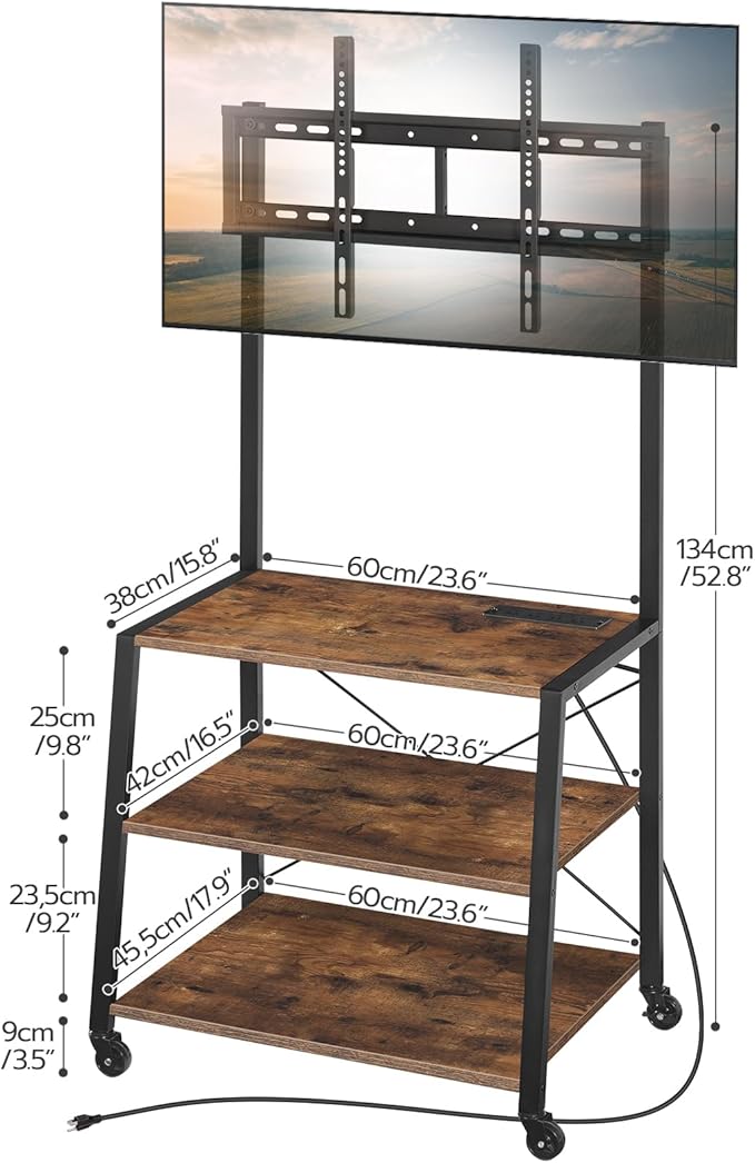 HOOBRO Rolling TV Stand with Mount and Power Outlet Up to 55 inch TV, Corner - Image 4