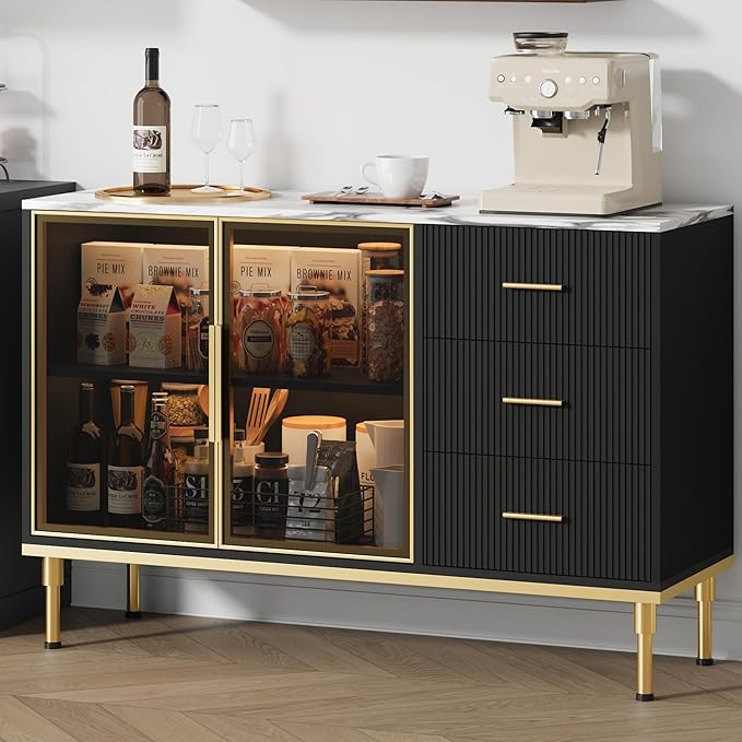 Buffet Sideboard Cabinet with Storage, 46.4" Large Fluted Kitchen Sideboard - Image 4