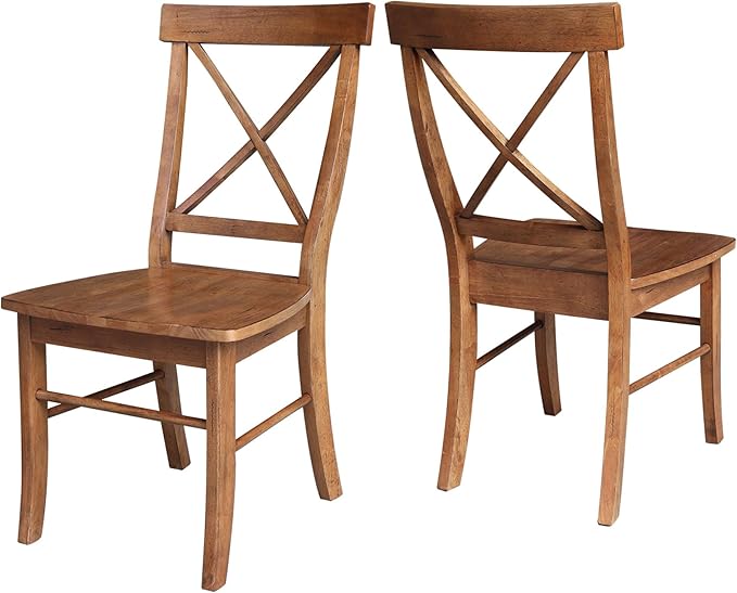 IC International Concepts Set of Two X-Back Dining Chairs, Distressed Oak - Image 7