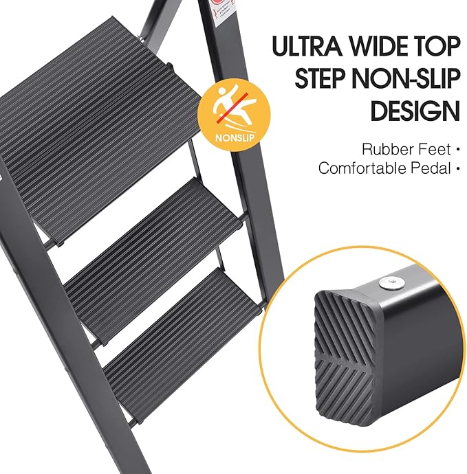KINGRACK Aluminium 3 Step Ladder, Lightweight Step Stool - Image 3