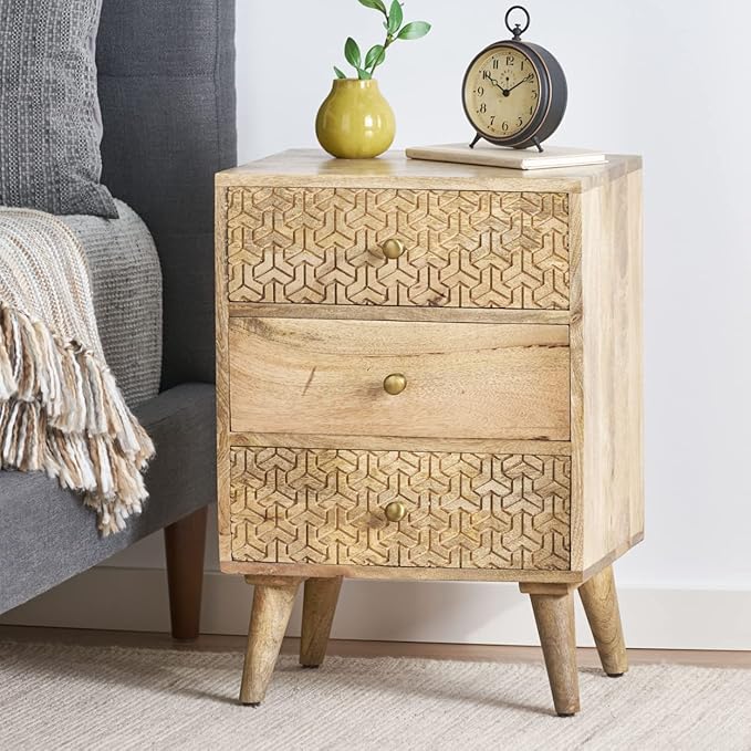 Christopher Knight Home Lytle Handcrafted 3 Drawer Nightstand - Image 2
