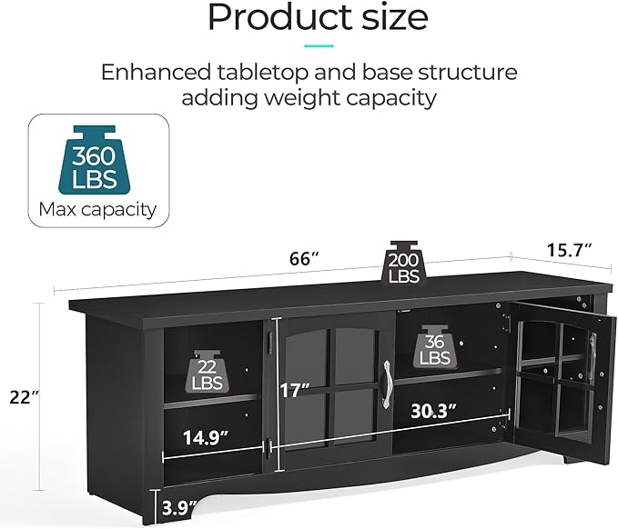 LINSY HOME TV Stand for 75 Inch TV, Modern Farmhouse Entertainment Center - Image 2