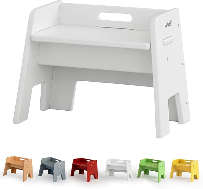 Wooden Step Stool for Kids, 14” One Step Stool for Toddlers, Heavy Duty Non-tip by AVDAR
