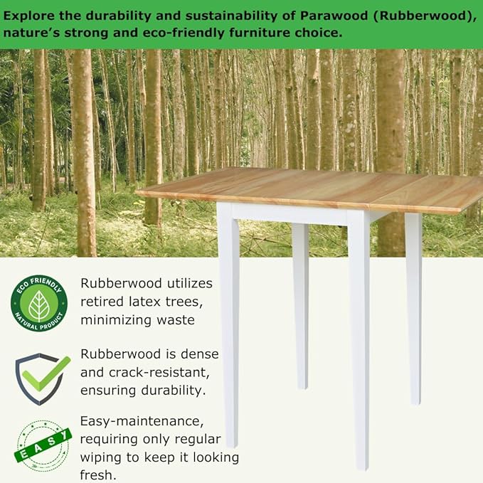 IC International Concepts, Solid Wood Small Drop Leaf Dining Table, Solid Real - Image 3