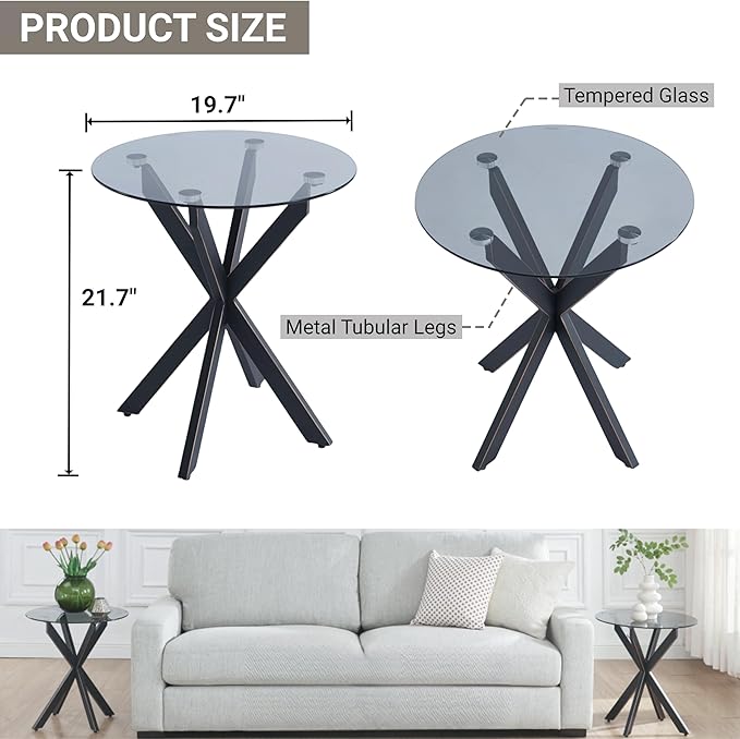Modern Glass End Table, Small Round Side Table - Image 2