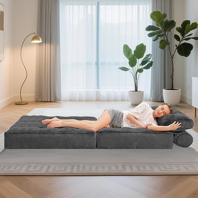 HABUTWAY Folding Sofa Bed, Convertible Sleeper Chair Bed w/Dual-Pillow & Handle - Image 5