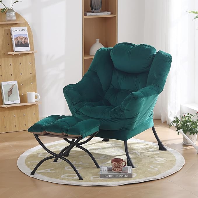 Oversized Chair with Ottoman, Modern Chair with Folding Footrest, Lounge Accent - Image 7