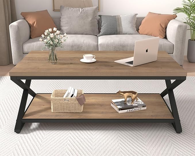 HSH Rustic Wood Coffee Table, Modern Farmhouse Living Room Table, Minimalist - Image 4