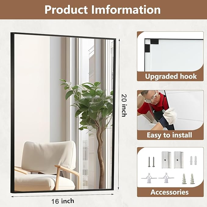 Black Bathroom Mirror, Matte Black Mirror, Metal Frame Square Corner Vanity - Image 5