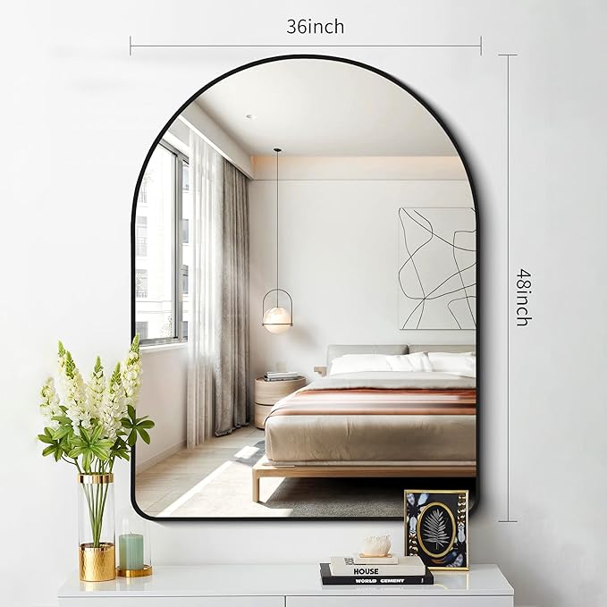 FORBATH Arched Mirror 36x48 Inch, Bathroom Mirror Wall Mounted Modern Black - Image 2