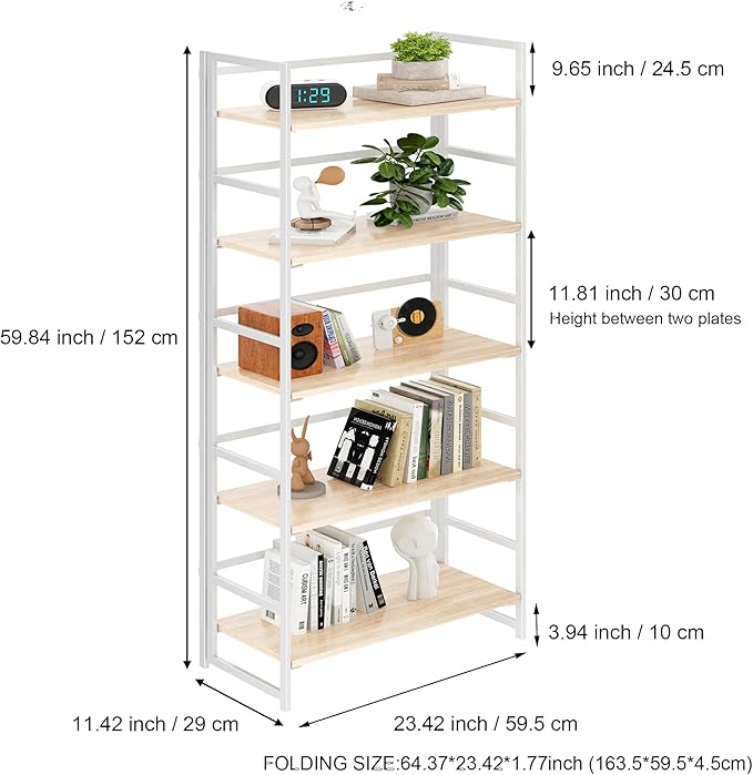 BHG Vintage Multifunctional Folding Bookshelf, No-Assembly Plant Stand Storage - Image 3
