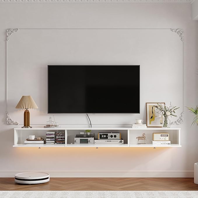 Retro Floating TV Console with 3 Doors, Wall Mounted TV Cabinet, Contemporary - Image 5