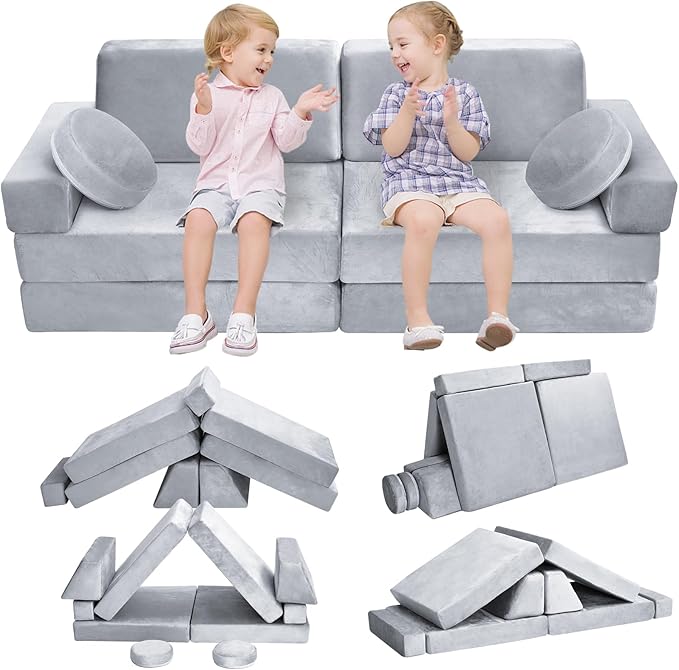 10Pcs Kids Play Couch, Toddler Sofa, Modular Kids Couch by whifee