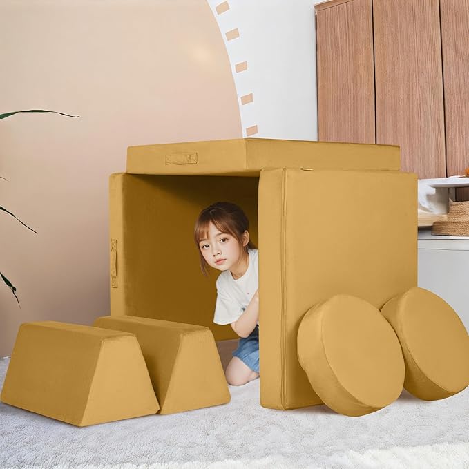 MeMoreCool Modular Kids Couch Sofa, Mustard 8-Piece Convertible Foam Play Couch - Image 2