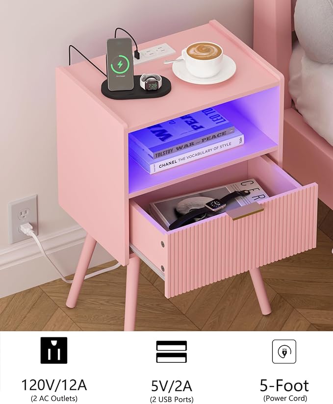 Pink Nightstand, Modern Bedside Table - Image 4