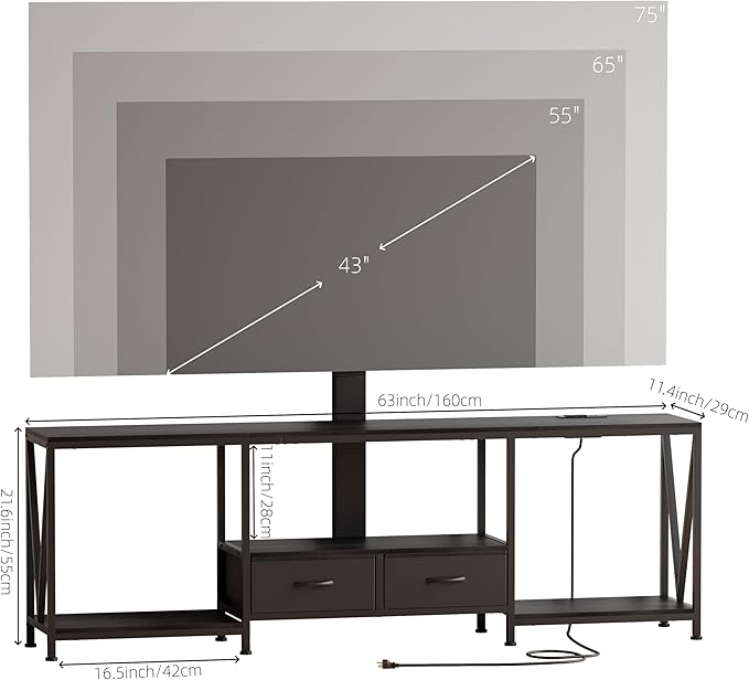 63" W TV Stand with Mount for 50, Entertainment Center with Power Outlet and - Image 7