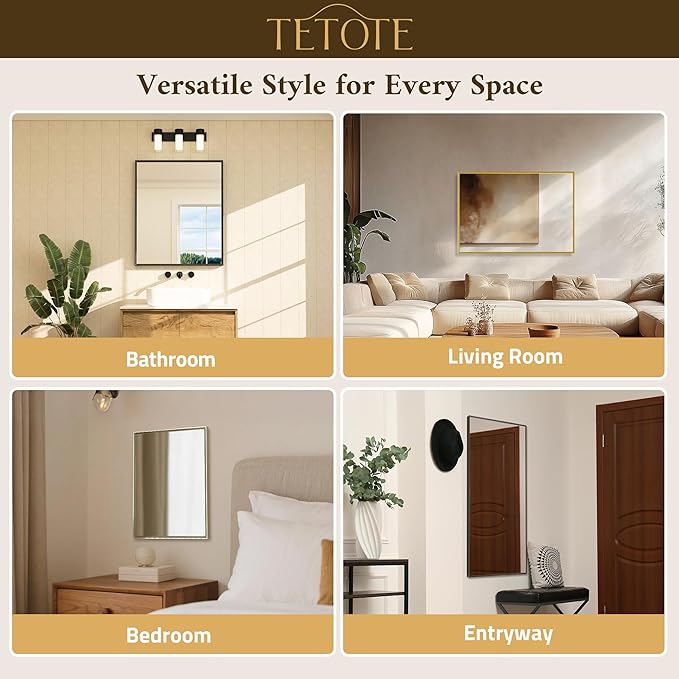 TETOTE Matte Black Beveled Framed Bathroom Mirror 60" x 36" Large Black - Image 5