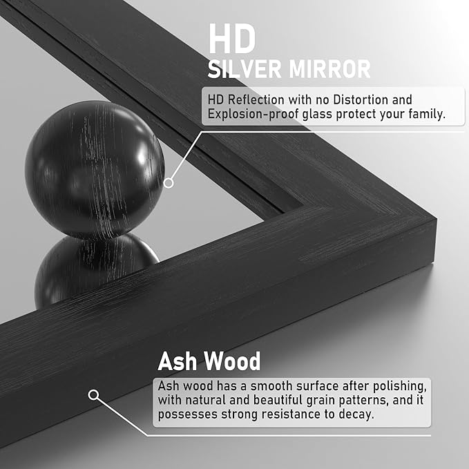 PAIHOME Black Farmhouse Mirror for Bathroom, 22x30INCH Wood Framed Rectangle - Image 4
