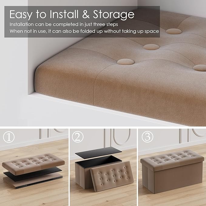 PRANDOM Jumbo Ottoman with Storage Velvet Folding Small Square Foot Stool with - Image 4