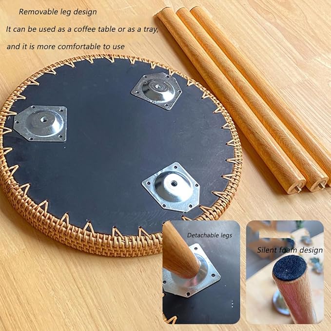 Rattan Round Side Table, Handmade Rattan Tray - Image 9
