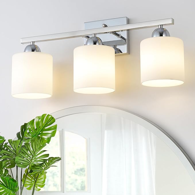 Stainless Steel Milk Glass Vanity Lights by MecgirnLighting