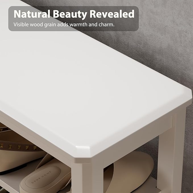 Wood Shoe Rack Bench for Entryway, 2 Tier Shoe Rack for Front Door Entrance - Image 5