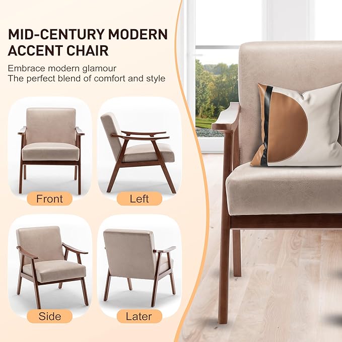 KEIKI Mid Century Modern Accent Chair w/High Wingback, Comfy Fabric Living Room - Image 5